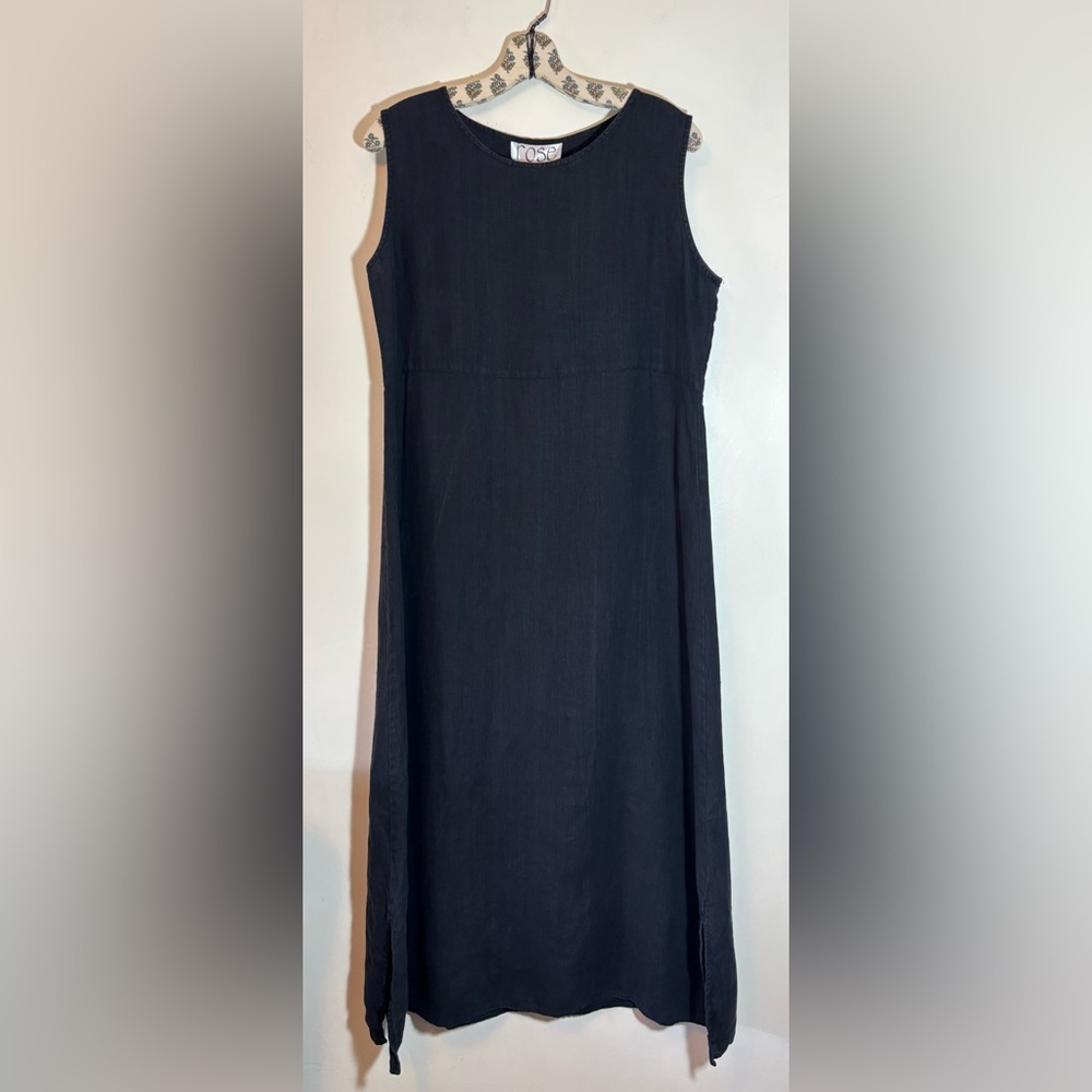 ROSE Black 100% Linen Long Sleeveless Dress  Size Medium